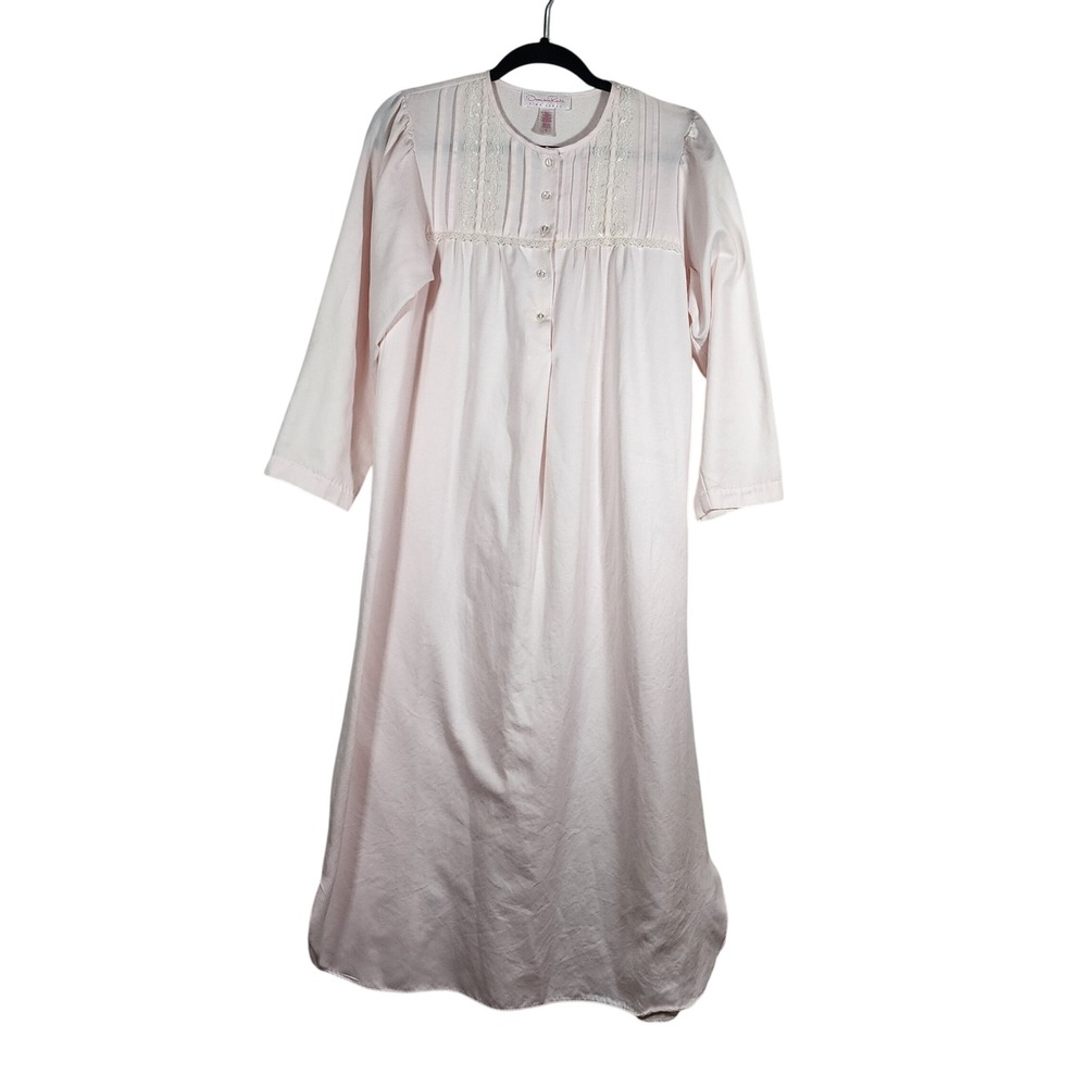 Vintage Oscar de la Renta Pink Lace Trim Long Sleeve Nightgown Sleepwear Small